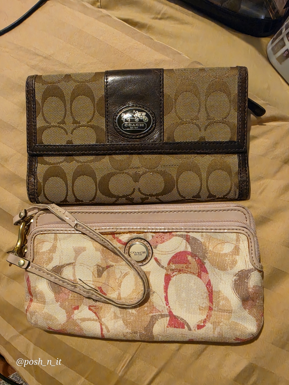 Coach Brown Signature Continental Wallet & Pink Multi Wristlet Set *As Is